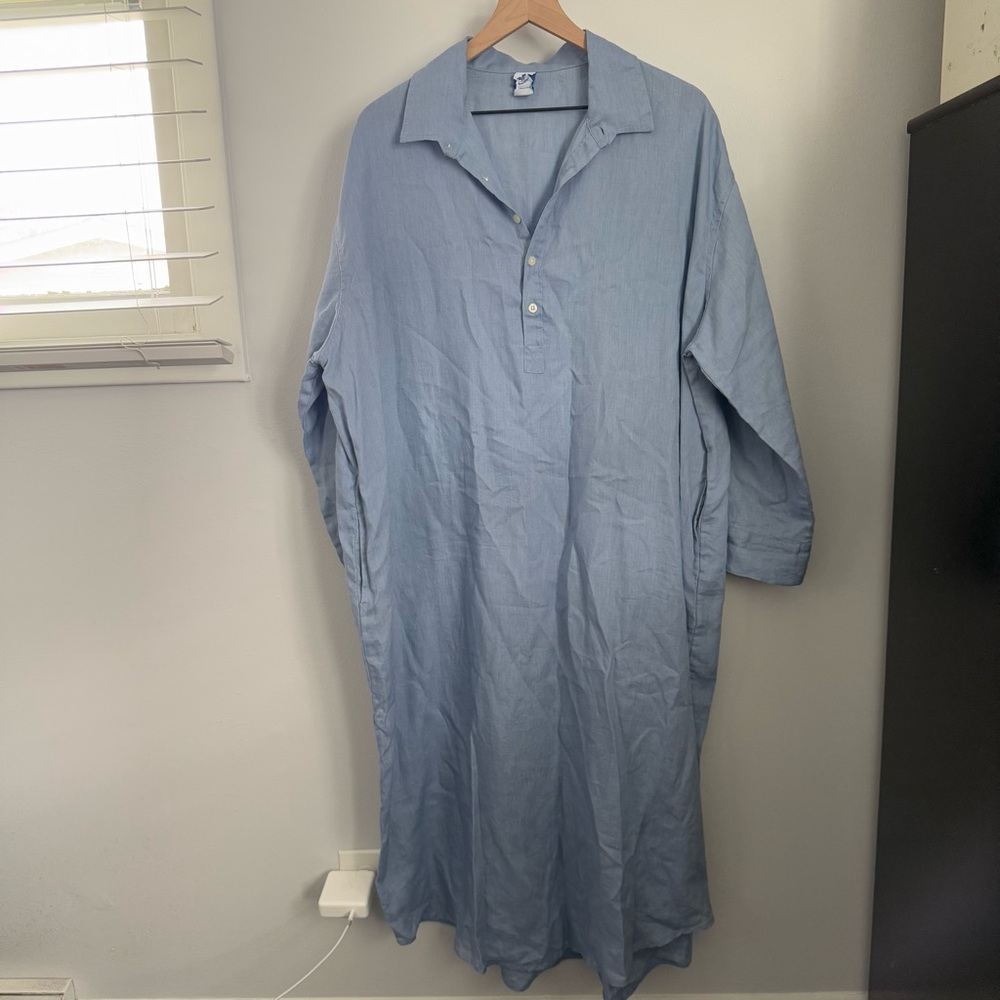 Felix One Size Linen Midi Dress Collar V Neck Coastal Beach Vacation Oversized